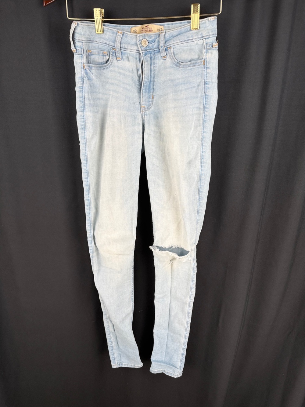 Hollister Light Blue Skinny Jeans with Knee Rip